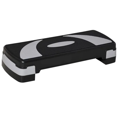 HOMCOM Stepper Steppbrett höhenverstellbar mit 3 Stufen (10/15/20 cm) (Fitness Heimtrainer, 1-tlg., Aerobic-Stepper), für Indoor Outdoor Belastbarkeit bis 150 kg 80 x 31 x 10-20 cm, Schwarz+ Grau