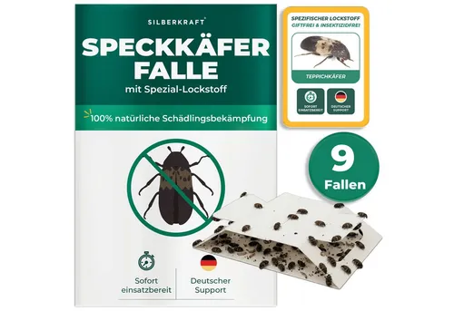 Silberkraft Insektenfalle Speckkäferfalle mit Spezial-Lockstoff Langzeitschutz, Biozidfrei & Geruchslos Extrastarke klebefläche Gezielte Anlockung