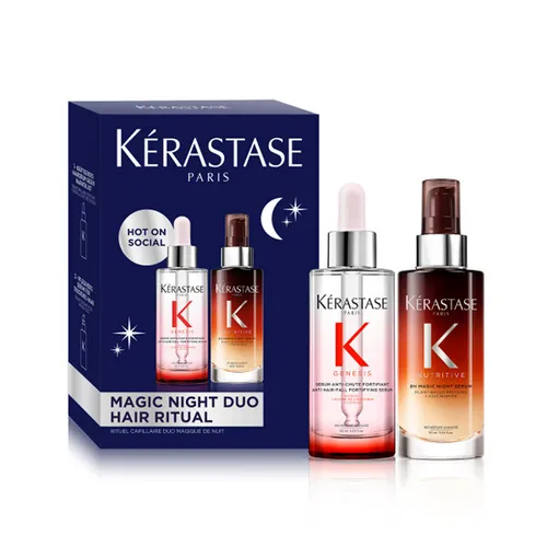 Kérastase Magic Night Duo Box - Haarpflegeset für gesundes Haar - Shampoo und nährendes Nachtserum für intensive Feuchtigkeit und Reparatur von strapaziertem Haar, angereichert mit Aminexil und Vitaminen.