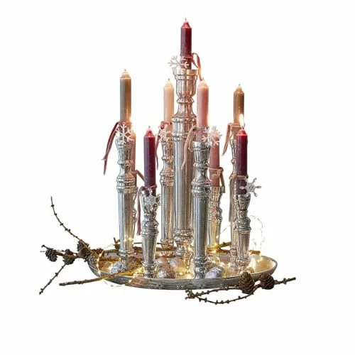 Loberon Kerzenhalter Calcot - Nostalgischer Kerzenständer aus Aluminium mit antiksilbernem Finish, Platz für neun Stabkerzen und individuell gestaltbarem Boden – stilvolle Dekoration für Ihr Zuhause.