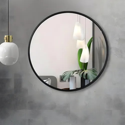 Runder Wandspiegel im Loft-Stil mit schwarzem Edelstahlrahmen - Moderner Wandspiegel für Wohnzimmer und Flur. Mit seinem minimalistischen Design und der flexiblen Montageoption ist er ein echter Blickfang und passt perfekt in jeden Raum.