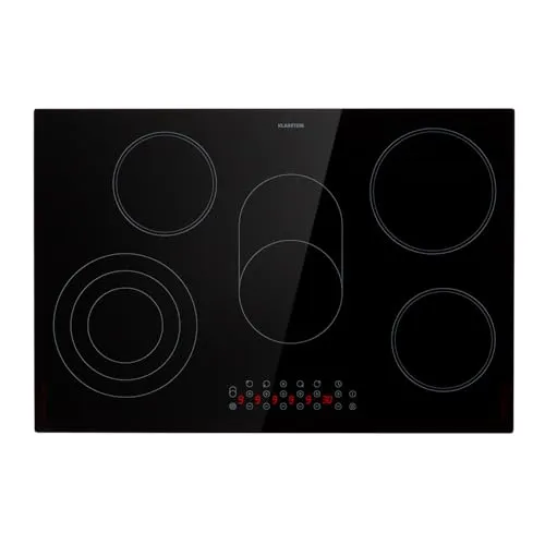 Klarstein Glaskeramik-Kochfeld 80 cm - Kochfeld mit 5 Kochplatten und 8500W Leistung, ausgestattet mit innovativer ThermoBoost-Funktion für schnelles Kochen und energiesparenden ECO-Modus.