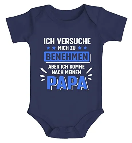MoonWorks® Baby Body bedruckt mit Spruch Ich versuche mich zu benehmen witzige Sprüche Bio-Baumwolle Jungen & Mädchen Jungen navy 0-3 Monate