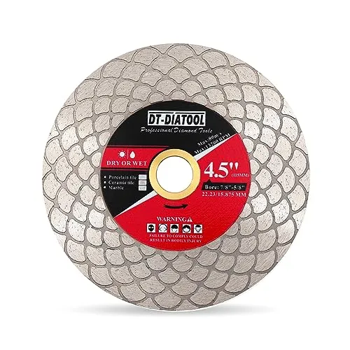 DT-DIATOOL Diamant-Trennscheibe 115mm - Doppelseitige Diamant-Trennscheibe für Porzellan-Keramik-Marmor Kantenschleifen mit fächerförmigem Messerkopf