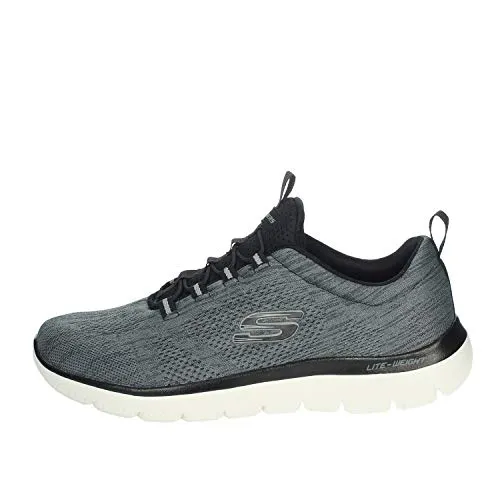 SKECHERS Summits-Louvin Herren Sneaker schwarz 47,5 - Sportlicher Slip-On Sneaker für Herren aus atmungsaktivem Mesh, mit weichem Memory Foam Fußbett und rutschfester Sohle – ideal für den Alltag und leicht waschbar.