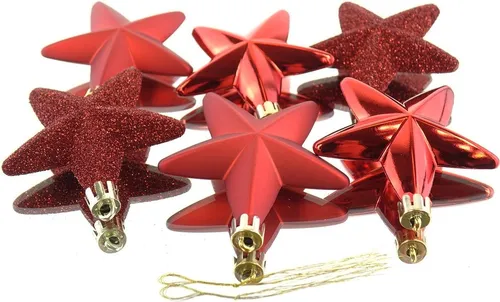 Bruchfeste Weihnachtsanhänger Stern Christmas Red rot Ø 7,5 cm aus Kunststoff - 6er Set