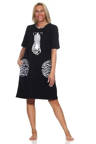 Normann Damen Kurzarm Nachthemd mit Tiermotiv in schwarz von Normann