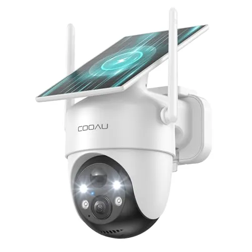 COOAU Überwachungskamera Aussen Akku Solar-2K Outdoor WLAN Kamera Überwachung Aussen mit Kabellose Installationsfreie Solarpanel, KI-Erkennung, 360°-Überwachung, Farbnachtsicht, Zwei-Wege-Audio, Alexa