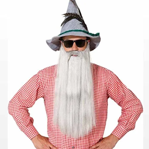 Amakando Langer Vollbart Oktoberfest Graubart Bayrischer Kunstbart Herren Top Bart Karnevalskostüme Accessoires Zauberer Faschingsbart Merlin Zaubererbart