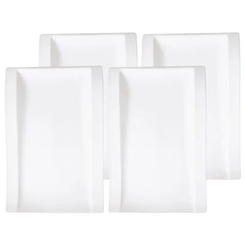 Villeroy & Boch NewWave Gourmetteller 4er Set - 37 x 25 cm - Teller Set aus Premium Porzellan, ideal als origineller Platzteller oder für Delikatessen, mikrowellensicher und spülmaschinenfest, perfekt für jeden gedeckten Tisch.