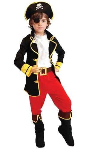 Cloudkids Piratenkapitän Kostüm für Kinder (4-12 Jahre), Halloween-Kostüm, Cosplay-Kostüm, Piraten-Kostüm für Kinder, inkl. Hut und Gürtel