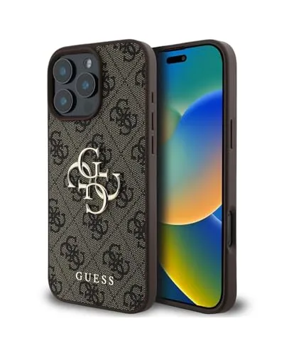 Guess GUHCP16L4GMGBR iPhone 16 Pro Hardcase - Stylische bräunliche Hardcase mit großem Logo, perfekt für den Schutz Ihres iPhone 16 Pro und gleichzeitig ein modisches Accessoire.