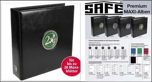 SAFE-7362-Münzalbum-2-EURO-MAXI-3D-Plaketten-auf-Cover-extra-Breit-80mm-leer