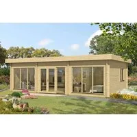 Alpholz Gartenhaus Holz Campus-70, 925x579 cm - Großzügiges Flachdachhaus - Gartenhäuser, großzügiges Raumangebot mit 8 bodentiefen Fenstern für optimale Lichtverhältnisse und aus robustem nordischer Fichte für Langlebigkeit.