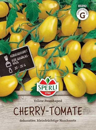 Sperli Cherry-Tomatensamen Yellow Pearshaped 83292 - Kübelgeeignet - für Gewächshaus - dekorativ - kleinfrüchtige Naschsorte - Saatgut, Samen Gemüse