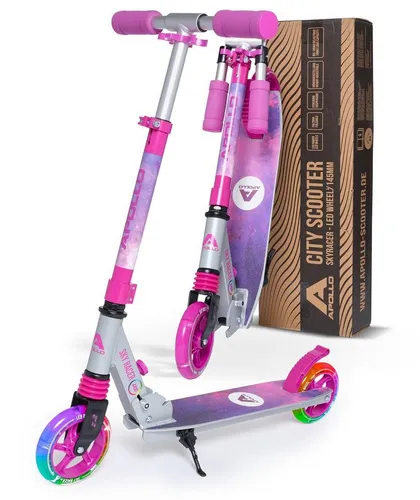 Apollo Cityroller Skyracer LED City Scooter Kinder - Roller / Kickboards, klappbarer und höhenverstellbarer Tretroller mit Federung und 145 mm LED-Rädern für mehr Sicherheit und Spaß beim Fahren!