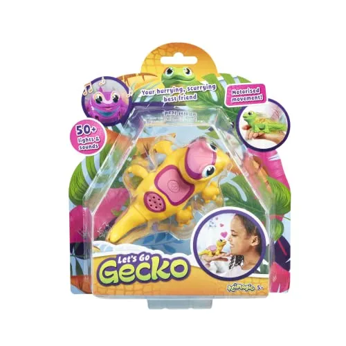 Animagic Let's Go Gecko (Gelb) - Interaktives Kuscheltier für Kinder ab 5 Jahren - Elektronisches Haustier mit über 50 Sound-Effekten und motorisierten Bewegungen, ideal für Abenteuer und Entdeckungen.