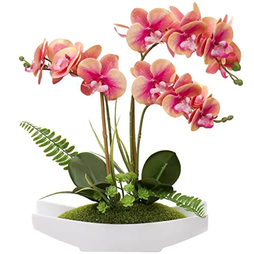 Briful Kunstblume Orchidee Künstlich Phalenopsis Blumen im Kunststofftopf Kunstpflanze für Home Office Hochzeit Heiratsantrag Dekoration Weiß Rosa Violett