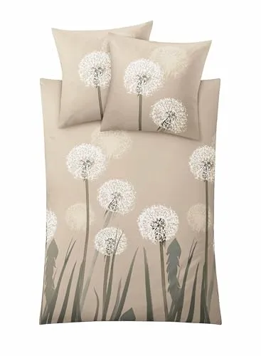 Kleine Wolke Bettwäsche Belfiore, Mako-Satin, 2 teilig - Bettwäsche aus hochwertigem Mako-Satin, 100% Baumwolle, mit elegantem Pusteblumen-Design in Beige - perfekt für ein stilvolles Schlafzimmer.