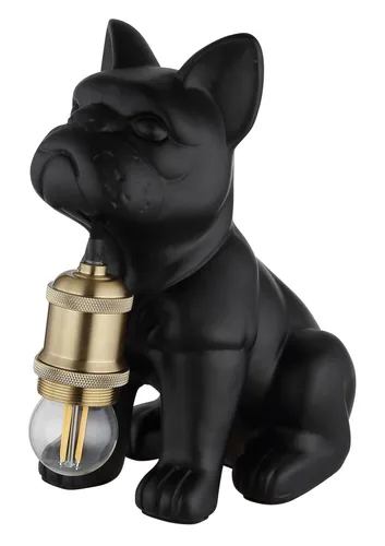 Tischleuchte Hundelampe Keramik Metall Schwarz matt 24 cm - Tischleuchte mit charmantem Hundedesign aus hochwertiger Keramik und Metall, ideal für Nachttische oder Beistelltische. E27-Fassung für individuelle Lichtgestaltung bis 60 Watt.