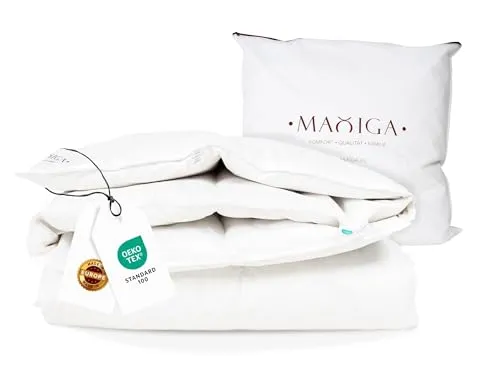 maxiga Winter Daunendecke 200x220 cm – 80 % Gänsedaunen & 20 % kleine Daunenfederchen, extra warm 3000g, atmungsaktiv & waschbar, Oeko-TEX Zertifiziert, Allergikerfreundlich, Baumwollhülle