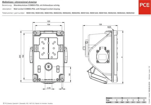 PCE 96062552 CEE Wandsteckdose 32A 5polig 400V - Steckdosen & Zubehör - Robuste CEE Wandsteckdose für hohe Stromstärken, ideal für Werkstätten und Baustellen, mit Ein/Aus-Schalter für einfache Bedienung.