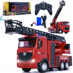 RC Feuerwehr Leiterwagen 1:18 – Ferngesteuertes Feuerwehrauto mit Wasserspritze und LED