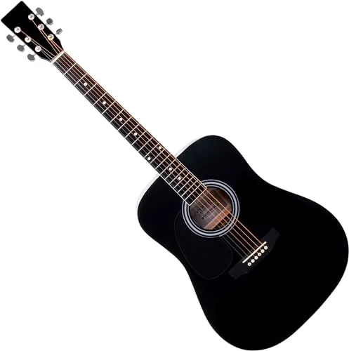Classic Cantabile WS-10BK-LH Westerngitarre schwarz Linkshänder-Modell - Dreadnought-Style Westerngitarre für Linkshänder, 6-Saiter mit hochwertigem Hochglanz-Finish, ideal für Einsteiger und erfahrene Spieler.