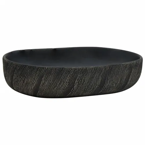 vidaXL Aufsatzwaschbecken Schwarz Oval 59x40 cm - Handgefertigt - Elegantes Aufsatzwaschbecken aus robuster Keramik, ideal für stilvolle Badezimmer. Jedes Stück ist ein Unikat mit individuellem Muster und einfacher Reinigung.