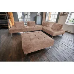 KAWOLA WIOLO Ecksofa velvet taupe mit Hocker in schwarz von KAWOLA