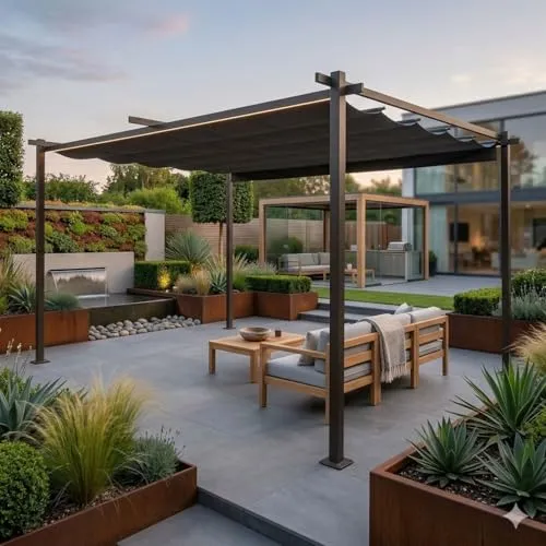 Jet-line Pavillon 3x4 Luxor Light Pergola Überdachung Markise Freisitz Garten Terrassenüberdachung Anthrazit Sonnendach UV Schutz 4 x 3 m mit Notüberlauf Metall