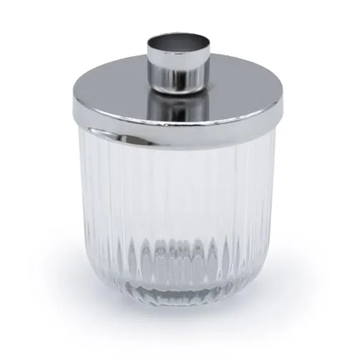 Metall Kerzenhalter mit Deko Glas - 9 x 7 cm - Kerzenständer in Silber für Stabkerzen - Tafel Kerzen Halter Ständer Silber