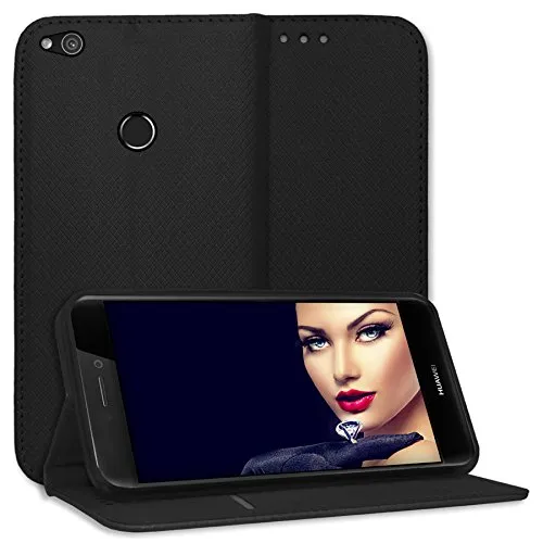 mtb more energy® Klapphülle Smart Magnet kompatibel mit Huawei P8 Lite 2017, Honor 8 Lite (5.2'') - schwarz - Kunstleder - Klapp-Cover Hülle Case