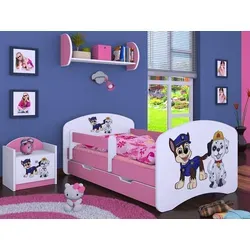 BDW Kinderbett Super Hunde, Babybett Kinderzimmer, Rosa (Motiv 1), 160 x 80 cm