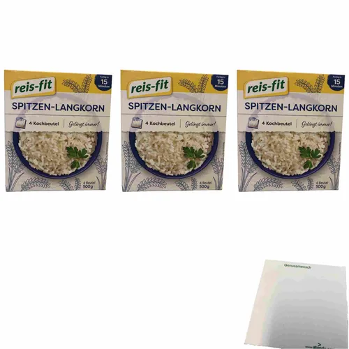 Reis Fit Spitzen-Langkorn Reis im Kochbeutel 3er Pack 3x500g 12 Kochbeutel