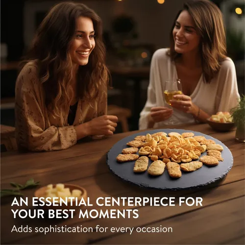 Navaris Drehteller aus Schiefer Ø 33 cm - Vielseitige Servierplatte - Servierplatten: Der drehbare Navaris Schieferteller ermöglicht einfachen Zugriff von allen Seiten und ist ideal für Käse, Torten oder Gewürze. Perfekt für jeden Anlass und ein echtes Design-Highlight!