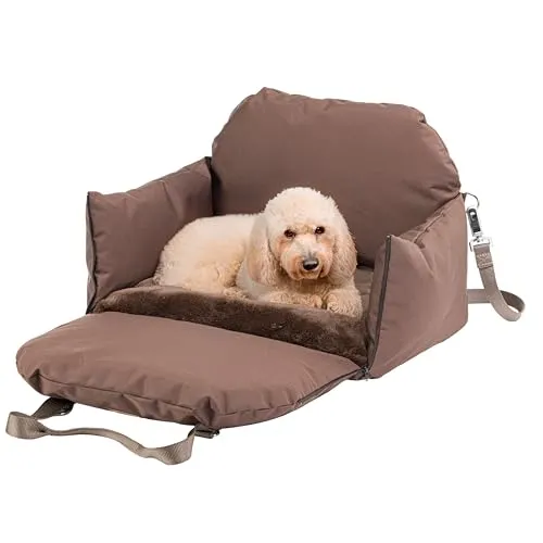 Ferplast Tragetasche Hundetransportbox, mit Schultergurt und Griffen, Wendekissen, Sitzbefestigung und magnetischem Karabiner, 52 × 46 x h 35 cm, Cruiser Hundetasche und Transportbox Hund Auto, Braun