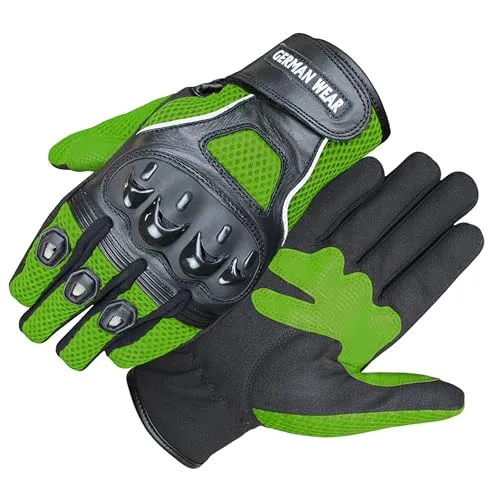 German Wear Motocross Motorradhandschuhe Biker Handschuhe Textilhandschuhe 6X Farben (Grün, 11=XXL)
