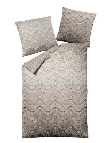 Dormisette Edel Biber Bettwäsche 155x220 Wellen braun türkis - Bettwäsche-Set aus hochwertigem Feinbibergewebe, kuschelig warm und pflegeleicht, ideal für gemütliche Nächte.