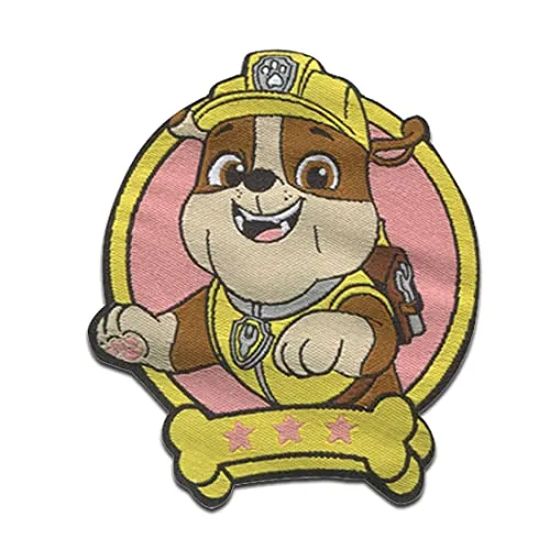 Comercial Mercera Paw Patrol Rubble - Aufnäher, Bügelbild, Aufbügler, Applikationen, Patches, Flicken, zum aufbügeln, Größe: 6,2 x 5,4 cm