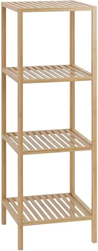 CLP Badregal stehend Bambus Zinnien, Holzregal Badezimmer schmal, Küchenregal stabil und belastbar, Tragfähigkeit 10 kg pro Regalboden, Größe:M