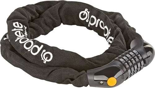 Prophete Kettenschloss mit 5-Zahlen-Kombination, frei kodierbar, LED-beleuchtete Zahlenwalze, Textilummantelung, Länge 120 cm, Ø 6 mm, schwarz