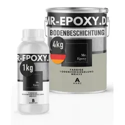 Mr. Epoxy Epoxidharz Bodenbeschichtung (5 kg, RAL 7032 Kieselgrau) - 2K Betonfarbe für Garagen und Werkstätten - Hochwertige 2K-Bodenbeschichtung aus Epoxidharz für langlebige Böden in Garage, Keller und Werkstatt. Strapazierfähig, einfach anzuwenden und mit optimaler Deckkraft für professionelle Ergebnisse.