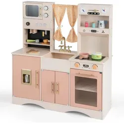 COSTWAY Kinderküche Rosa mit Kochzubehör – Spielküche aus Holz für kreative Kinder - Entdecken Sie die bunte Kinderküche aus Holz mit Spüle, Herd und Mikrowelle! Ideal für fantasievolles Spielen und die Entwicklung von Ordnungssinn. Inklusive umfangreichem Kochzubehör und sicherem Design für Kinder ab 3 Jahren.