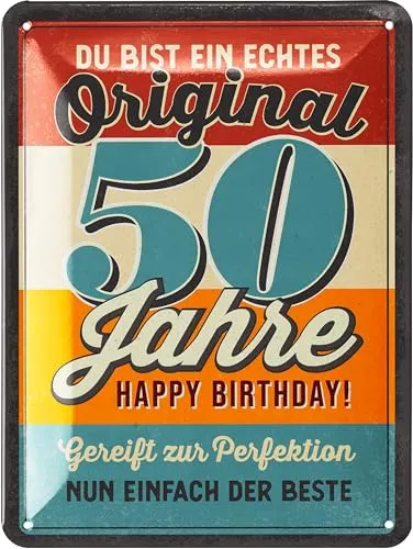 LANOLU Blechschild 50 Schild Geburtstag - 50er Schild ORIGINAL - Deko 50 Geburtstag Mann, 50 Geburtstag Deko, lustiges Geburtstagsschild 50 als Geburtstagskarte 50 - Metallschild 15x20cm
