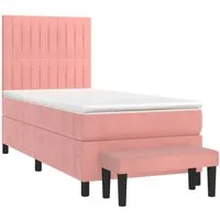 vidaXL Boxspringbett Rosa 90x190 cm mit Matratze - Stylisches Boxspringbett aus weichem Samt für maximalen Schlafkomfort. Ideal für entspannte Nächte, mit höhenverstellbarem Kopfteil und mittlerer Unterstützung.