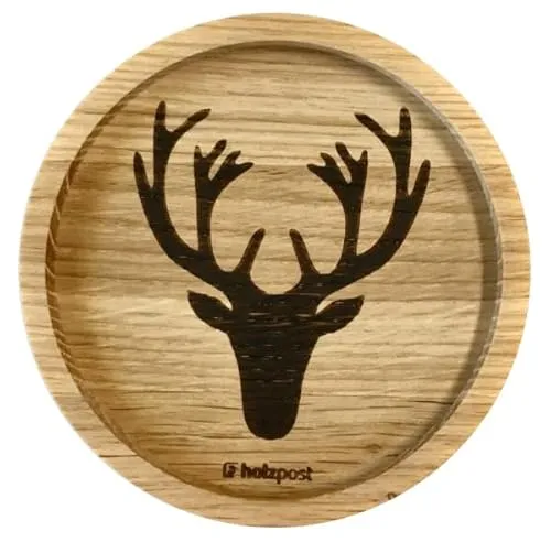 Holzuntersetzer | Hirschkopf Hirsch | Untersetzer Unterlage Holz Holzpost | 11,5 cm