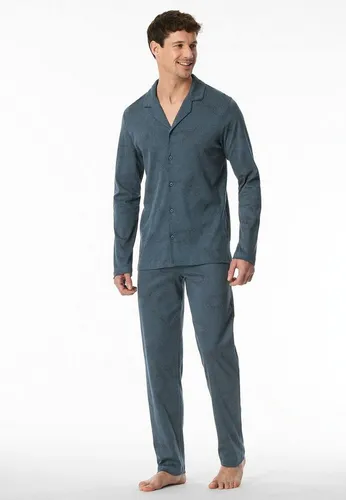 Schiesser Herren Schlafanzug Lang mit Knöpfen - Schlafanzüge für Herren, aus warmer Baumwolle-Fein Interlock, ideal für gemütliche Nächte und mit dezentem Paisley-Muster für einen eleganten Look.