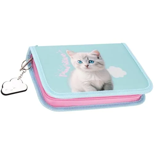 sarcia.eu Niedliches Kätzchen Federmäppchen mit Zwei Klappen ohne Zubehör, FALTENDE Schultasche für Mädchen (Katze Faltbares)
