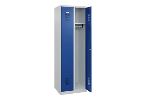 CP-Möbel Spind Basis PLUS, blau, 2 Abteile - Roll- & Standcontainer mit stabiler Stahlkonstruktion, Zylinderschloss und 3 Jahre Garantie. Ideal für sichere Aufbewahrung in Schulen oder Büros.